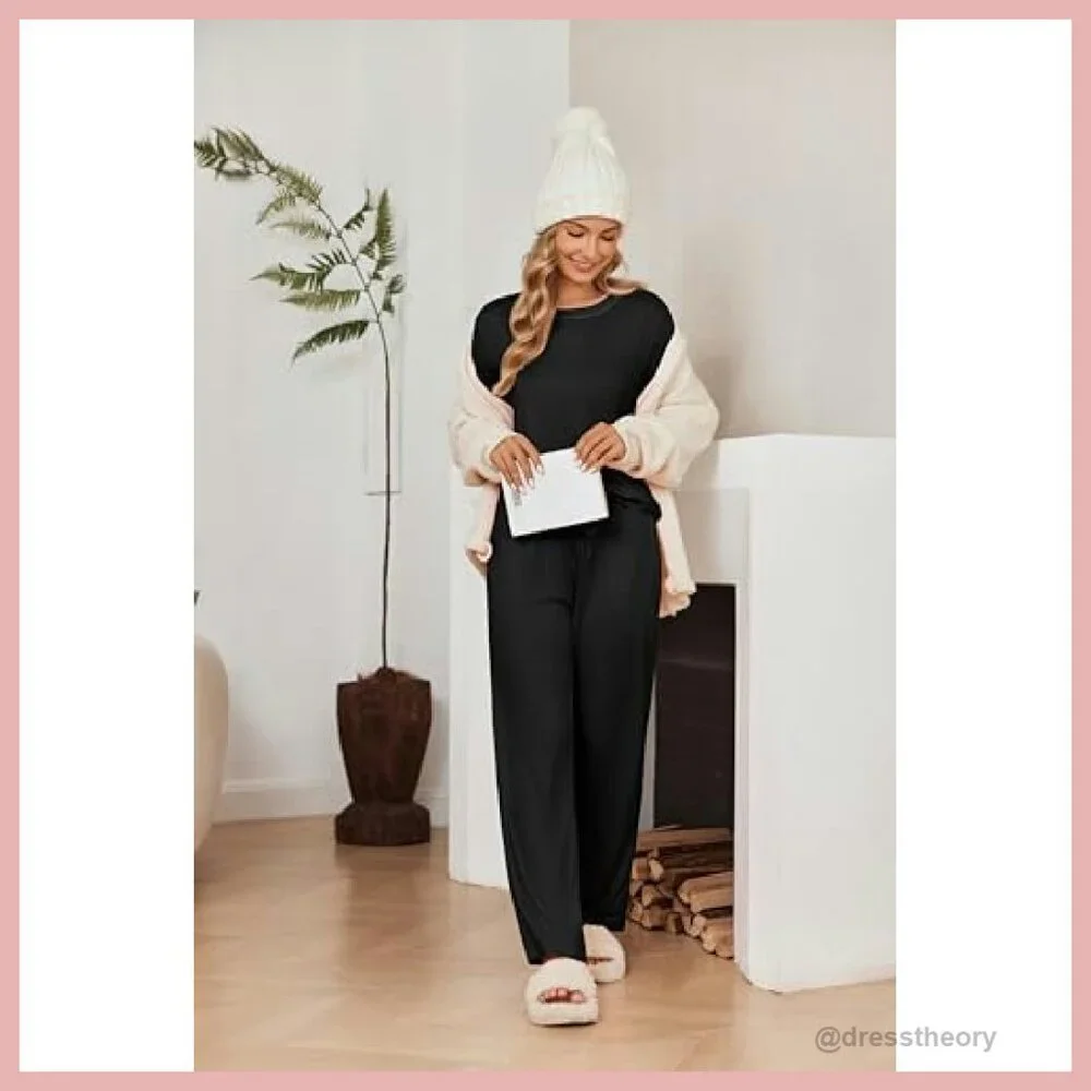 Soft Long Sleeve Pajama Set with Pockets - Sizes S-XXL